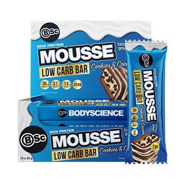 Body Science High Protein Low Carb Mousse Bar Cookies and Cream 55g x 12