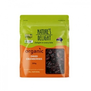 Natures Delight Organic Dried Cranberries 200g