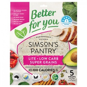 Simson's Pantry Low Carb Lite Super Grains Wraps 8" (210g x 5) x 12